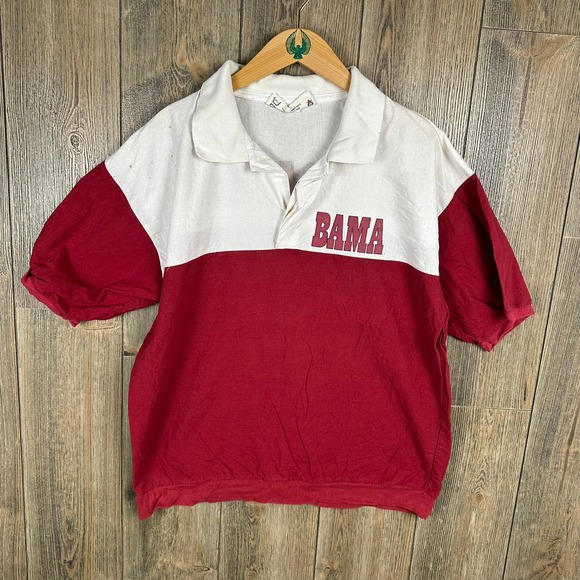 Alabama Crimson Tide Vintage 80s Polo Shirt Bama Big Al Graphic Red White Large - Picture 2 of 9